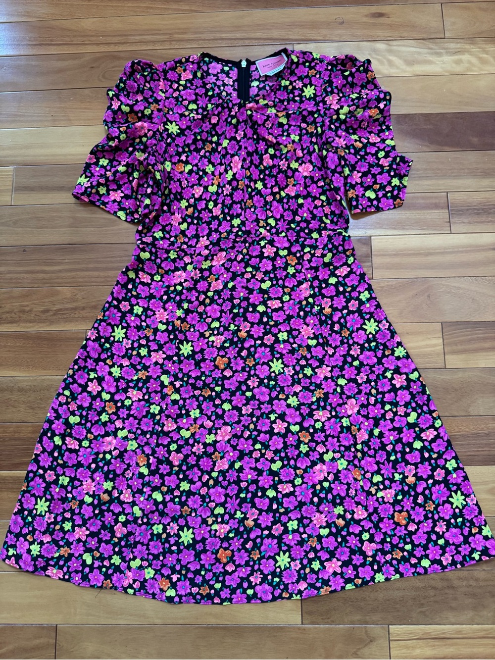 kate spade Black Mini Dress with Pink & Neon Green Floral Print